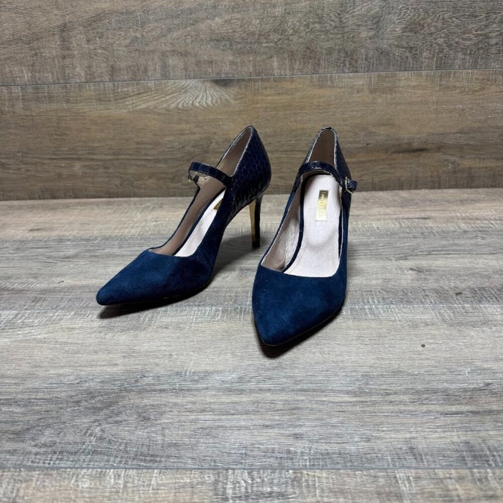 Louise et Cie Blue Suede With Embossed Leather Accent Pumps Women's Size 7.5